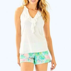 Lilly Pulitzer Ruffle front Sleeveless Tank Top in Resort White vacation
